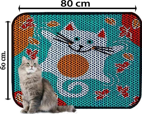 PeraMila Büyük Boy Elekli Tuvalet Önü Desenli Kedi Kumu Paspası 60 X 80 Cm - Image 1