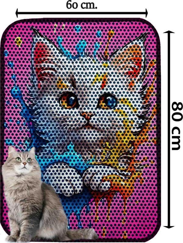 PeraMila Büyük Boy Elekli Tuvalet Önü Desenli Kedi Kumu Paspası 60 X 80 Cm - Image 1