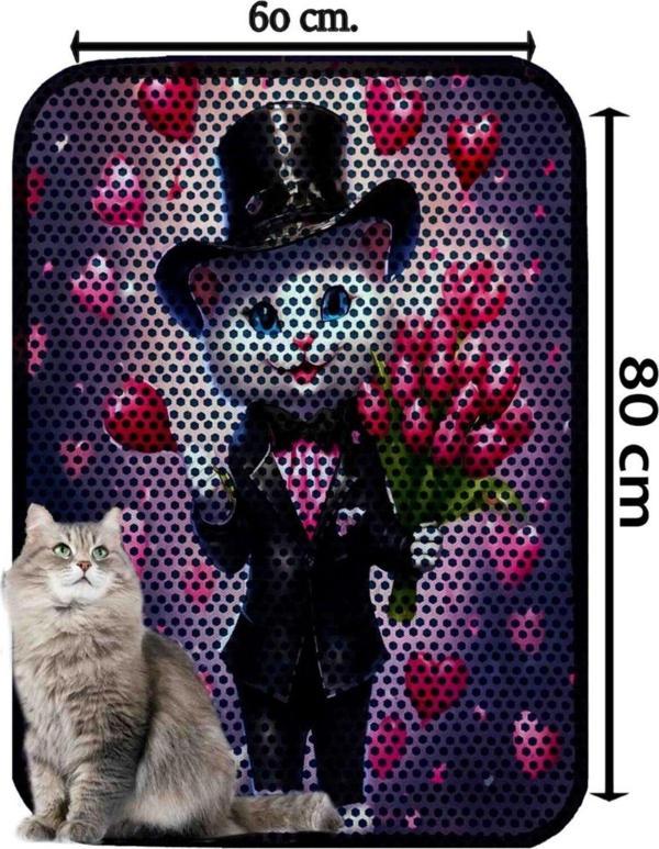 PeraMila Büyük Boy Elekli Tuvalet Önü Desenli Kedi Kumu Paspası 60 X 80 Cm - Image 1