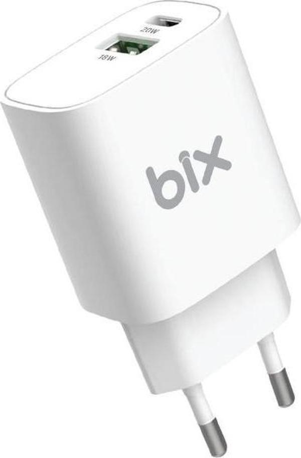 Bix Çift Portlu Typ-c 20wpd + Usb-a 18w Qc Girişli Hızlı Şarj Adaptörü - Image 1