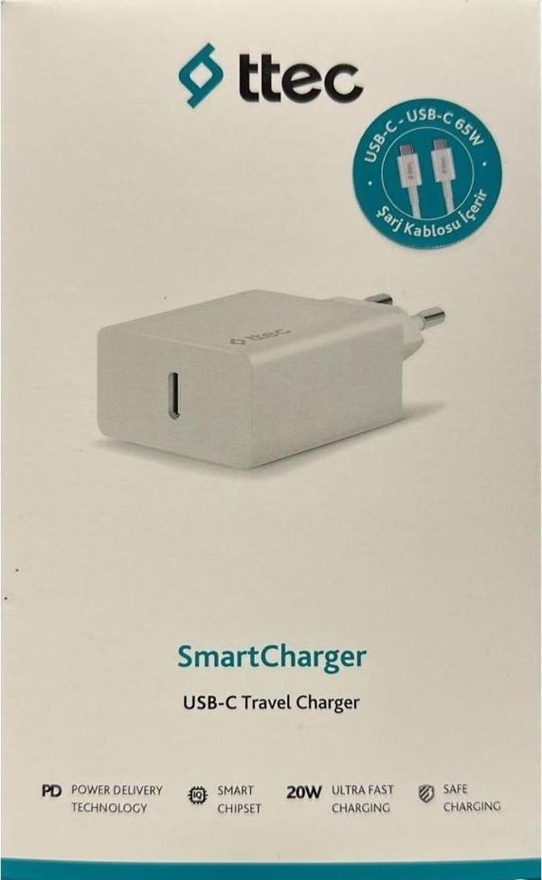 Ttec 2scs22bc Smartcharger Pd 20w Seyahat Hızlı Şarj Aleti+usb-c - Usb-c 3a Kablo Beyaz - Image 1