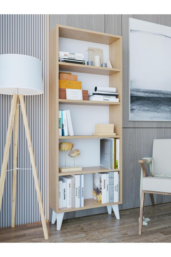 Montenero Kitaplık Marbella - Parlak Beyaz 5 Raflı Açık Kitaplık - Image 1