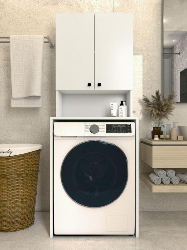 Montenero Çamaşır Makinesi Üstü Düzenleyici Parlak Beyaz Modern Banyo Dolabı - Image 1