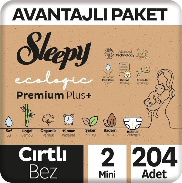 Sleepy Ecologic Premium Plus Avantajlı Paket Bebek Bezi 2 Numara Mini 204 Adet - Image 1