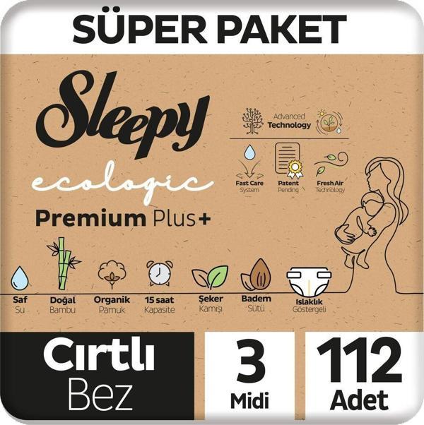 Sleepy Ecologic Premium Plus Süper Paket Bebek Bezi 3 Numara Midi 112 Adet - Image 1