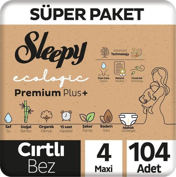 Sleepy Ecologic Premium Plus Süper Paket Bebek Bezi 4 Numara Maxi 104 Adet - Image 1