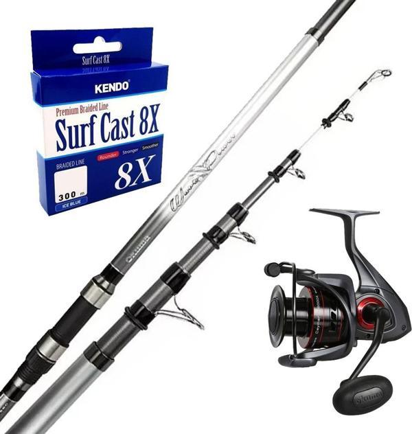 YekOutdoor Surf Olta Seti Okuma Wave Power Tele Surf 3.90 cm 100-200 gr 5 Parça Surf Kamışı&Okuma Ceymar C-8000A Dark Gr - Image 1