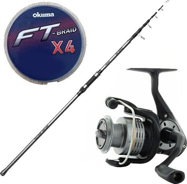 YekOutdoor Olta Seti Okuma Alaris 390 cm 100-200 gr Surf Kamışı&Okuma Revenger RV-65 Olta Makinesi - Image 1