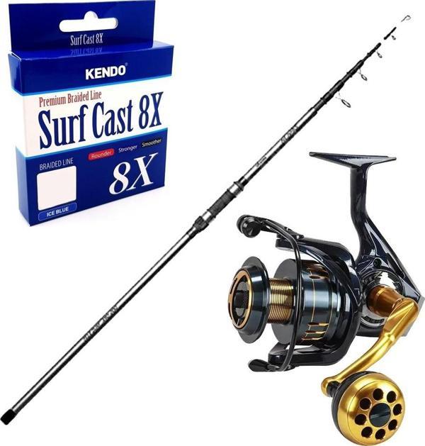 YekOutdoor Surf Oltası Seti Okuma Revenger Tele Surf 420 cm 4 Parça Surf Kamışı&Okuma Salina SA-6000HA Blue 6+1BB Olta M - Image 1