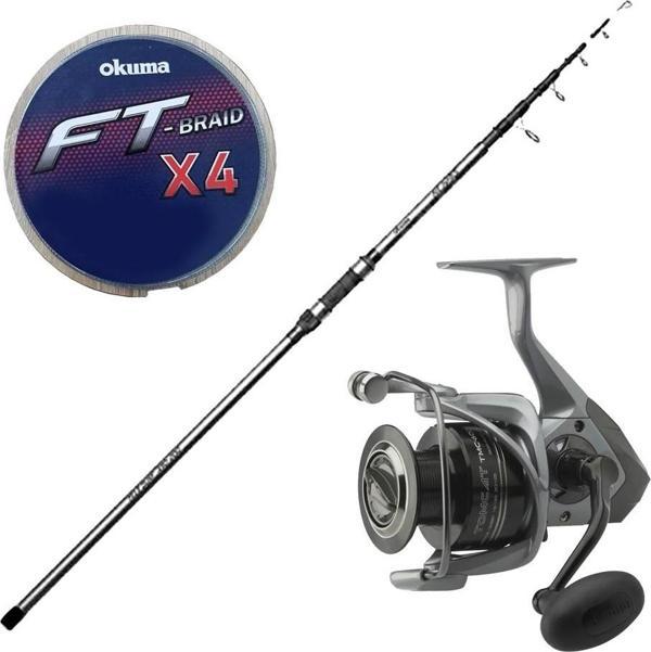 YekOutdoor Surf Oltası Seti Okuma Revenger Tele Surf 420 cm 4 Parça Surf Kamışı&Okuma Tomcat TMC-8000 (4.8:1) 6+1bb Olta - Image 1