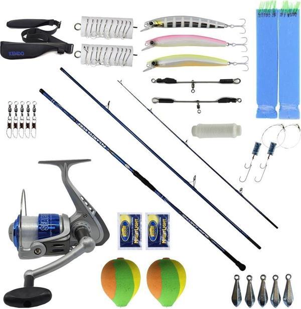 YekOutdoor Full Takım Olta Seti Kendo Palamita Surf 420cm 200gr 3 Parça Olta Kamışı&Kendo Sea Power 7000 Olta Makinesi - Image 1
