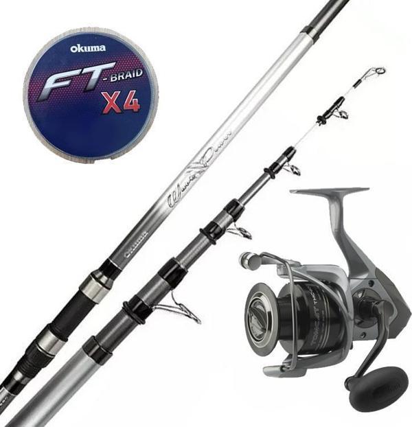 YekOutdoor Hazır Olta Seti Okuma Wave Power Tele Surf 3.90 cm 100-200 gr 5 Parça Surf Kamışı&Okuma Tomcat TMC-8000 (4.8: - Image 1