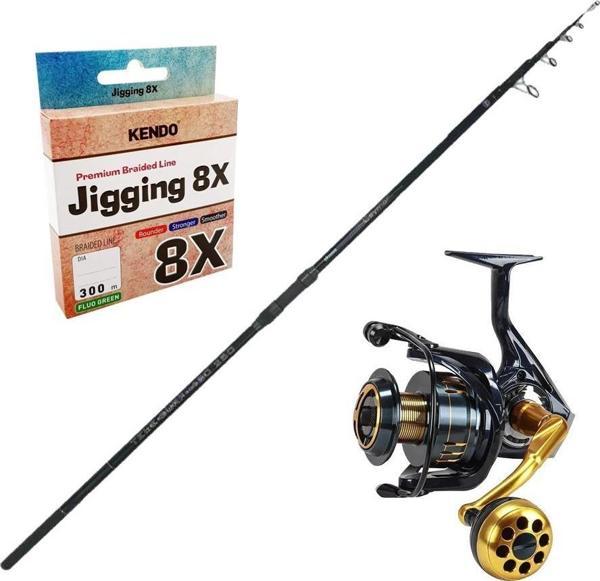 YekOutdoor Yüksek Kalite Olta Seti Okuma Ceymar Tele surf 4.30M 6 Parça Surf Kamışı&Okuma Salina SA-6000HA Blue 6+1BB Ol - Image 1