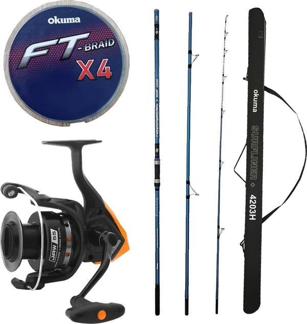 YekOutdoor Profesyonel Olta Seti Okuma Surfliner+ Surf 420cm 100-250gr 3 Parça Olta Kamışı&Okuma JAW-65 3+1BB Olta Makin - Image 1
