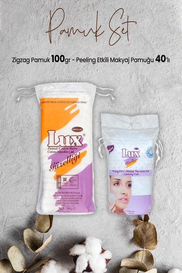 Lux Peeling Etkili Makyaj Pamuğu 40' lı ve Zigzag Pamuk 100 gr - Image 1