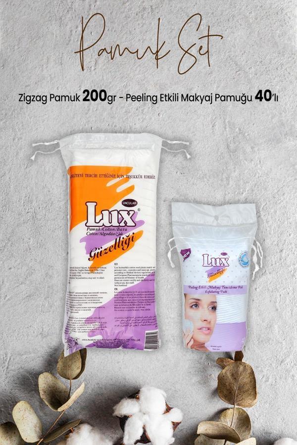 Lux Peeling Etkili Makyaj Pamuğu 40' lı ve Zigzag Pamuk 200 gr - Image 1