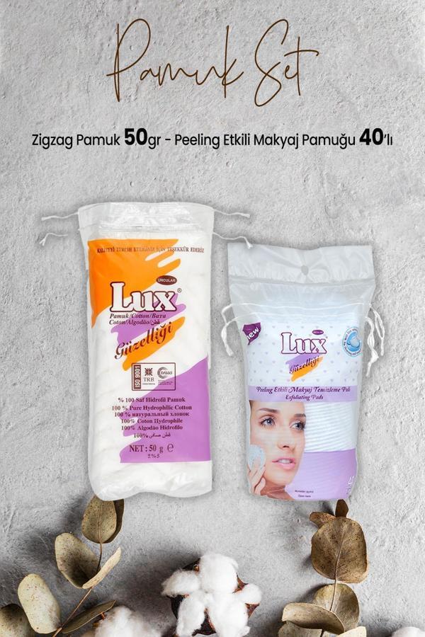 Lux Peeling Etkili Makyaj Pamuğu 40' lı ve Zigzag Pamuk 50 gr - Image 1