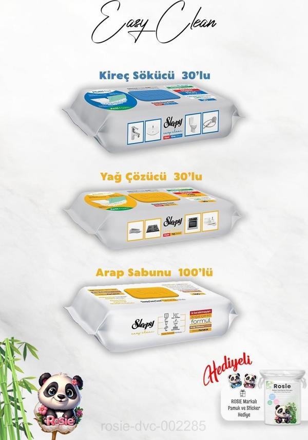 Arap Sabun Katkılı 100'lü, Kireç ve Yağ Çözücü 30'lu Temizlik Havlusu ve Rosie Hediye - Image 1