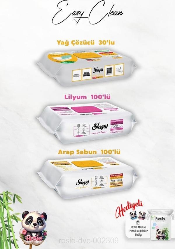 Arap Sabun ve Lilyum Katkılı Sleepy 100'lü, Yağ Çözücü 30'lu Temizlik Havlusu ve Rosie Hediye - Image 1