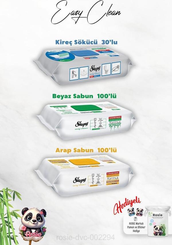 Arap ve Beyaz Sabun Katkılı Sleepy 100'lü, Kireç Sökücü 30'lu Temizlik Havlusu ve Rosie Hediye - Image 1