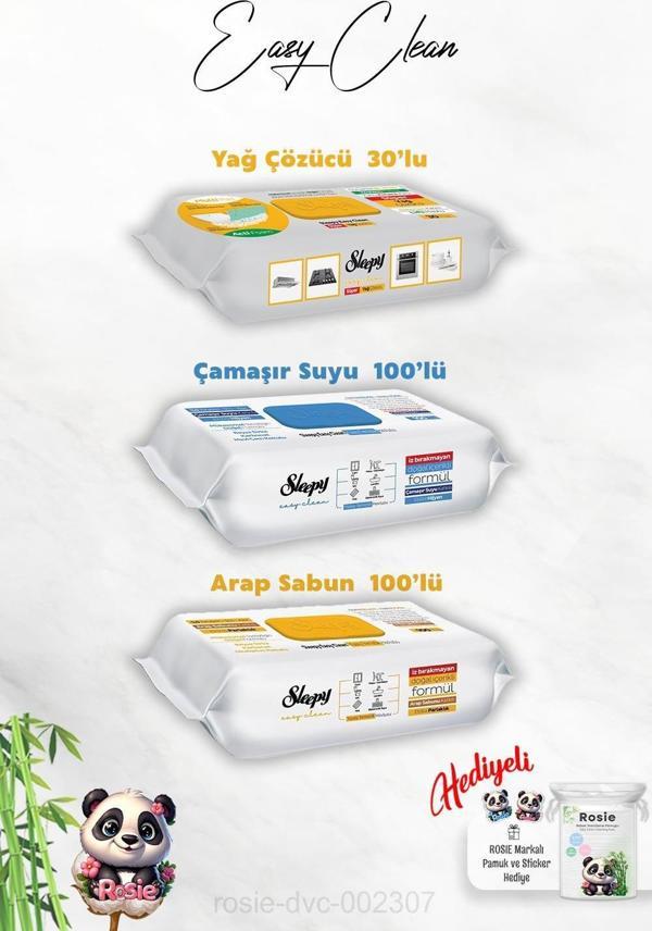 Çamaşır Suyu Sleepy 100'lü Arap Sabun Katkılı, Yağ Çözücü 30'lu Temizlik Havlusu ve Rosie Hediye - Image 1