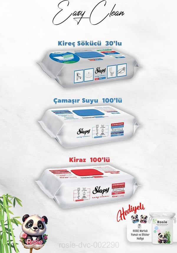 Kiraz ve Çamaşır Suyu Katkılı 100'lü, Kireç Sökücü 30'lu Temizlik Havlusu ve Rosie Hediye - Image 1