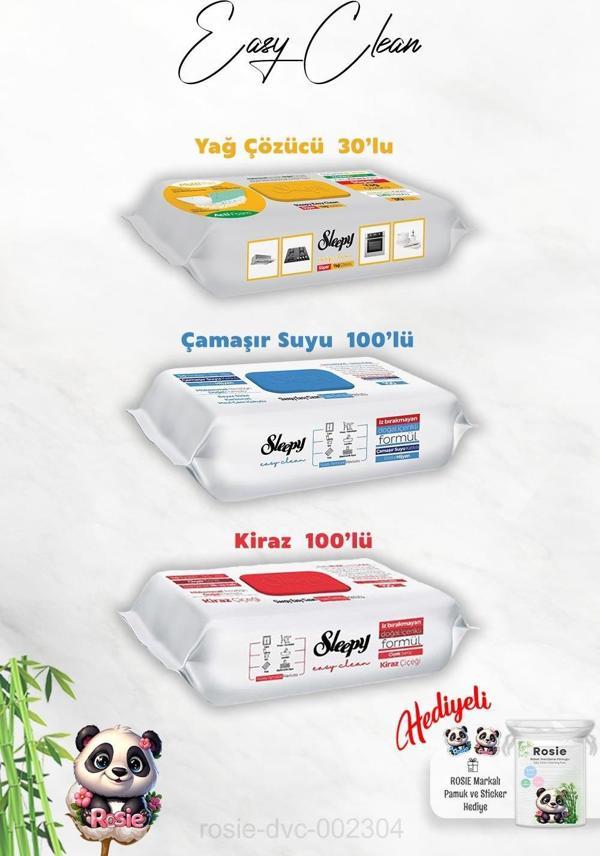 Kiraz ve Çamaşır Suyu Katkılı 100'lü, Yağ Çözücü 30'lu Temizlik Havlusu ve Rosie Hediye - Image 1