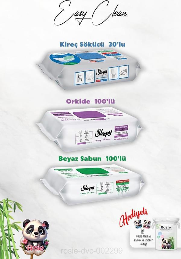 Orkide ve Beyaz Sabun Katkılı Sleepy 100'lü, Kireç Sökücü 30'lu Temizlik Havlusu ve Rosie Hediye - Image 1