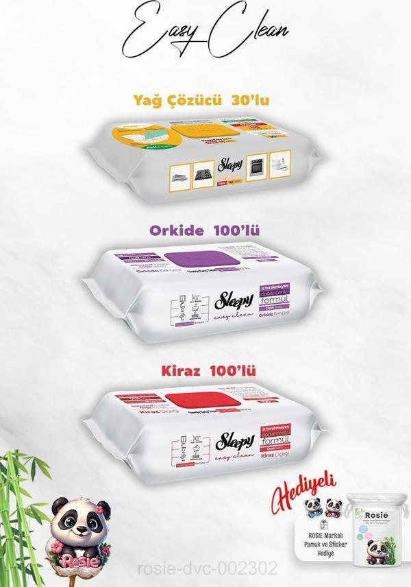 Orkide ve Kiraz Katkılı 100'lü, Yağ Çözücü 30'lu Temizlik Havlusu ve Rosie Hediye - Image 1