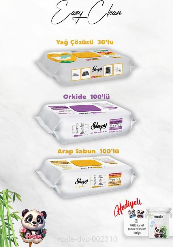 Sleepy 100'lü Arap Sabun ve Orkide Katkılı, Yağ Çözücü 30'lu Temizlik Havlusu ve Rosie Hediye - Image 1