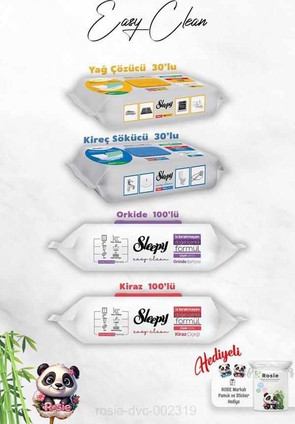 Sleepy 100'lü Orkide ve Kiraz, Kireç ve Yağ Çözücü 30'lu Temizlik Havlusu ve Rosie Hediye - Image 1