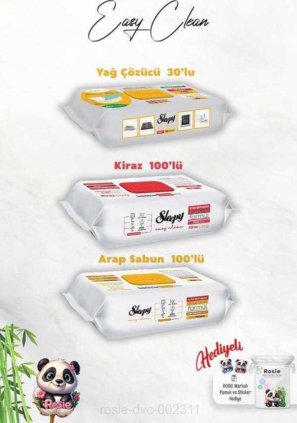 Yağ Çözücü 30'lu, Kiraz ve Arap Sabun Katkılı Sleepy 100'lü Temizlik Havlusu ve Rosie Hediye - Image 1