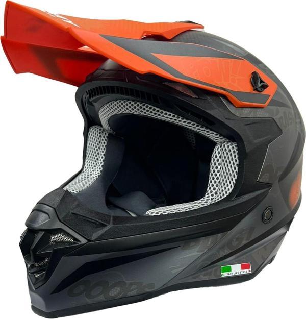 Sway 617 Full Face Cross Kapalı Bisiklet Motosiklet Enduro Kaskı XXL Beden Siyah Turuncu - Image 1