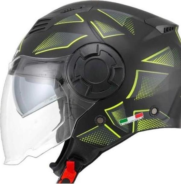 Sway Xbyc 766 Geko Güneş Gözlüklü Yarım Motosiklet Kaskı XL Beden Circle Siyah Sarı - Image 1