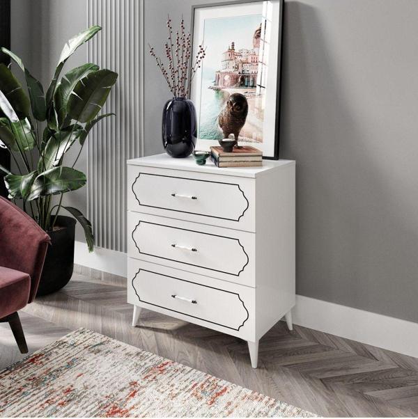 Kznmob Home Hayal 3 Çekmeceli Modern Şifonyer Beyaz - Tamamı 1. Kalite Mdf - Image 1