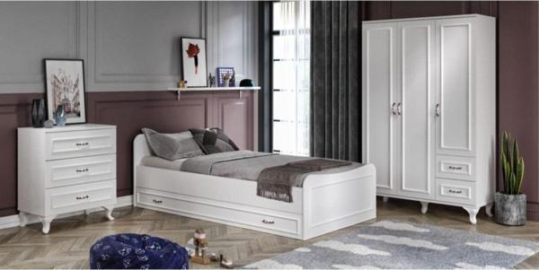 Kznmob Home Kartopu Country Oda Takımı - 3 Kapaklı Gardırop, Yavrulu Karyola, 3 Çekmeceli Şifonyer Tamamı Mdf - Image 1