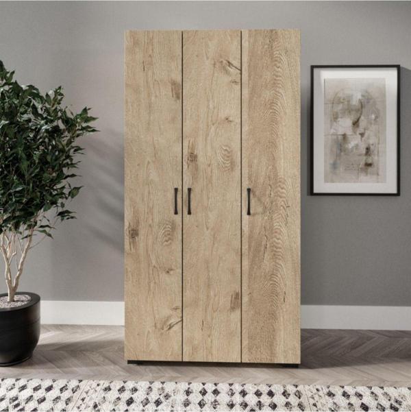 Kznmob Home Soft 3 Kapaklı Meşe Gardırop, Elbise Dolabı - Tamamı 1. Kalite Mdf - Image 1