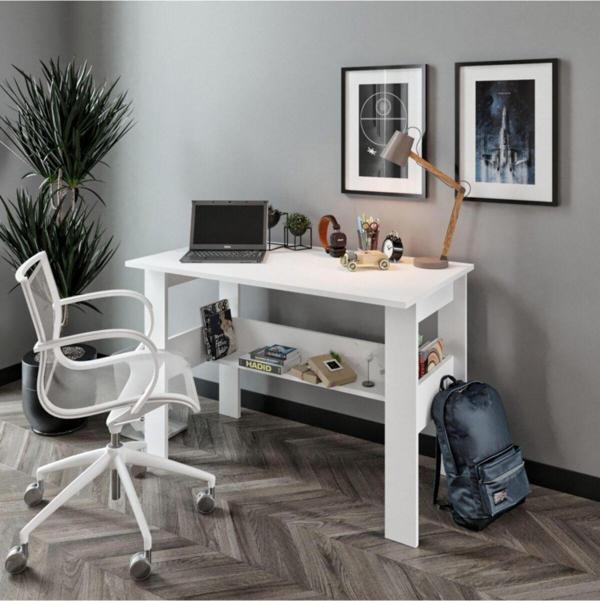 Kznmob Home Study Raflı Çalışma Masası Bilgisayar Masası Ofis Masası Beyaz - Tamamı 1. Kalite Mdf - Image 1
