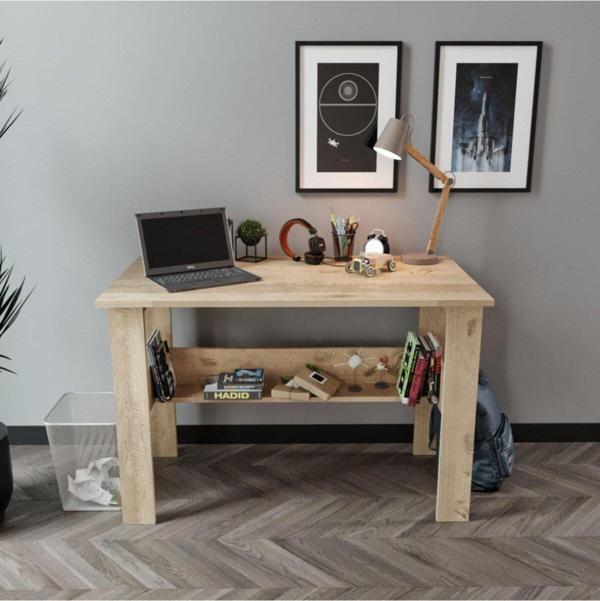 Kznmob Home Study Raflı Çalışma Masası Bilgisayar Masası Ofis Masası Meşe - Tamamı 1. Kalite Mdf - Image 1