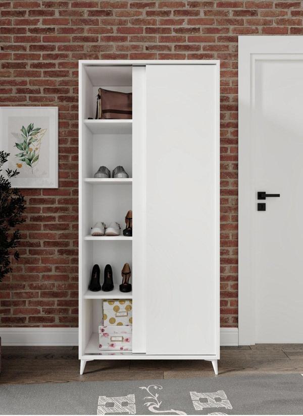 Kznmob Home Sürgülü Çok Amaçlı Ayakkabı Dolabı, Ayakkabılık Beyaz - Tamamı 1. Kalite Mdf - Image 1