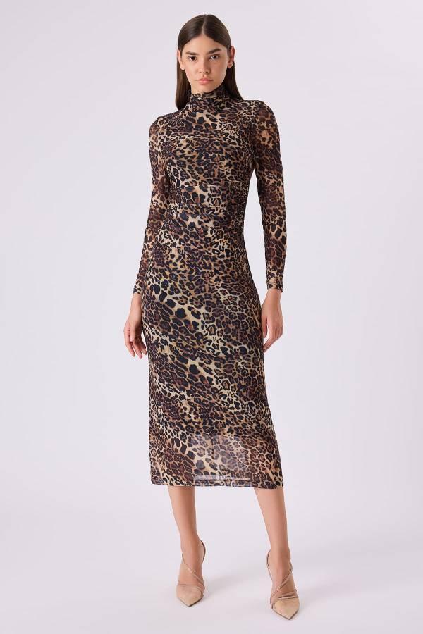 Fever Leopar Desenli Tül Kadın Elbise 342116009 - Image 1