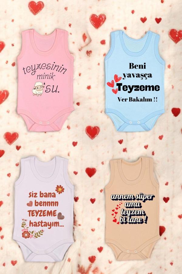 4'lü Paket Teyze Baskılı Pamuk Atlet Zıbın - Image 1