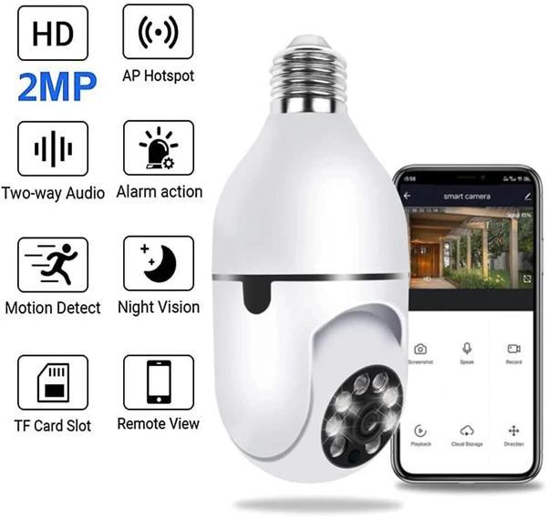 Wifi 360 Panoramik Ampul Kamera Güvenlik Kamerası Çift Wifi 360 Derece Gece Görüşlü - Image 1