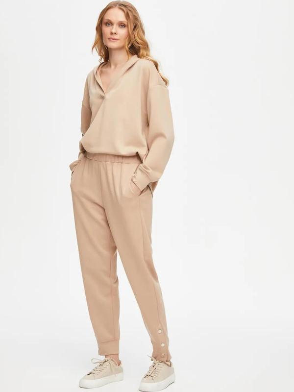 Faik Sönmez Paçası Çıtçıt Detaylı Comfort Fit Örme Kadın Pantolon 69495 - Image 1