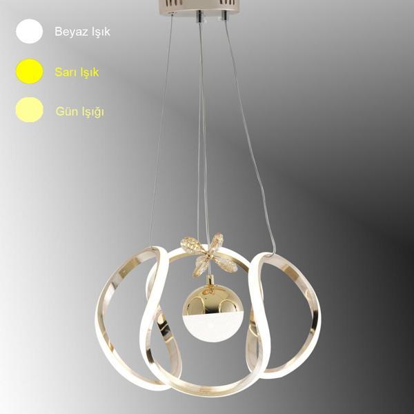 TT306-TPL-FSR TT Aydınlatma Kavis Modeli Fransız Sarı Kaplama Tek Toplu 3 Renk Modüllü Ledli Avize - Image 1