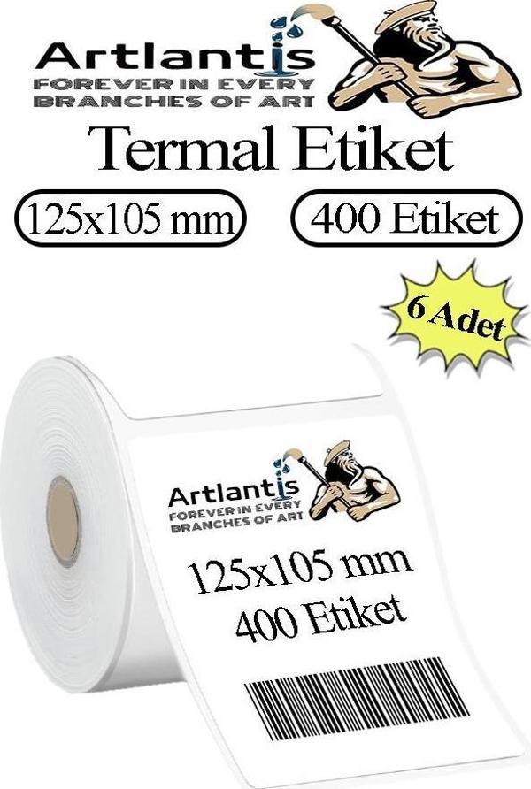 125x105 mm Barkod Etiketi Yapışkanlı 6 Adet Rulo Etiket Termal Barkot Terazi Etiketi 400 lü Barkod Yazıcılara Uyumludur - Image 1