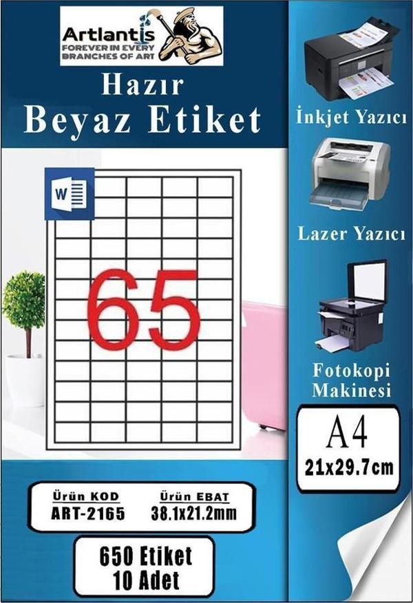 A4 Hazır Etiket 38.1x21.2 mm 10 Sayfa 1 Paket 65 li Kendinden Yapışkanlı Fotokopi Lazer İnkjet Kağıdı Yazıcılar İçin Uyu - Image 1