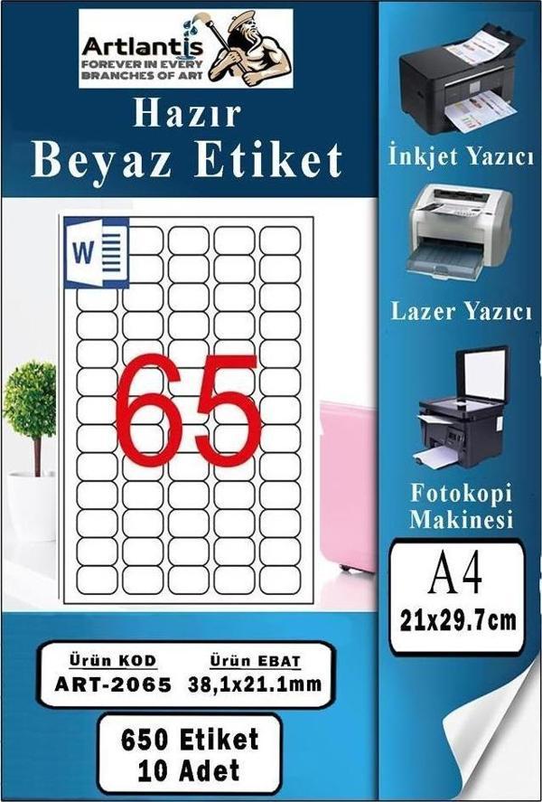 A4 Hazır Etiket 38.1x21.2 mm 10 Sayfa 1 Paket 65 li Kendinden Yapışkanlı Fotokopi Lazer İnkjet Kağıdı Yazıcılar İçin Uyu - Image 1