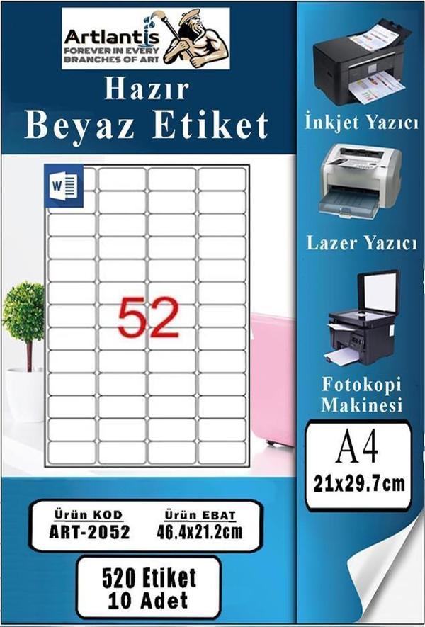 A4 Hazır Etiket 46.4x21.2 mm 10 Sayfa 1 Paket 52 li Kendinden Yapışkanlı Fotokopi Lazer İnkjet Kağıdı Yazıcılar İçin Uyu - Image 1
