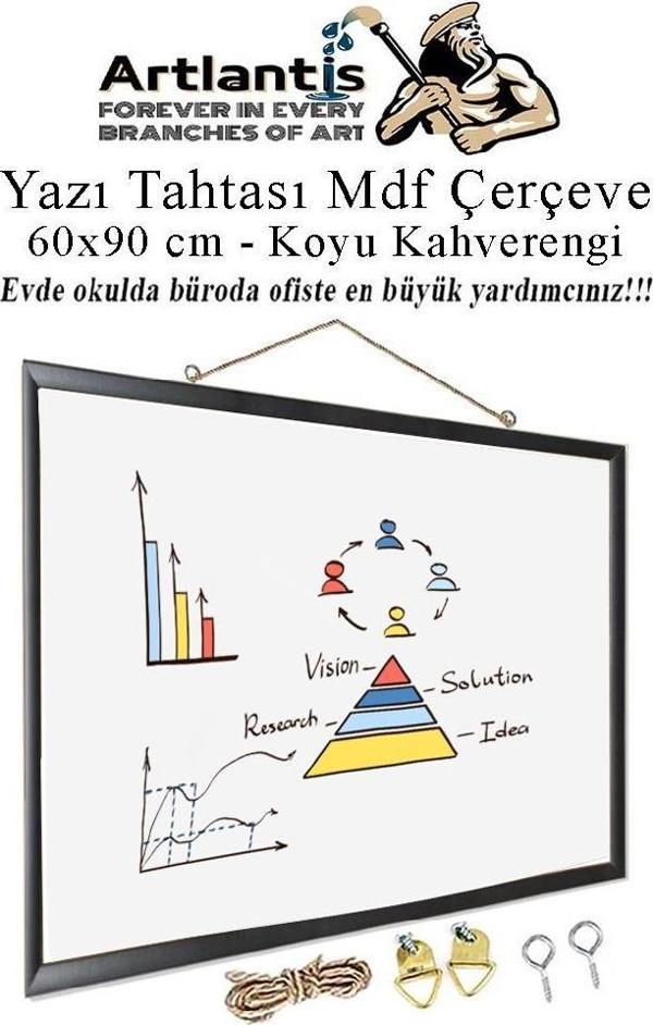 Duvara Monte Beyaz Yazı Tahtası 60x90 cm MDF 1 Adet Laminant Yazı Tahtası Mdf Çerçeveli Askılı Okul Ofis Büro - Image 1